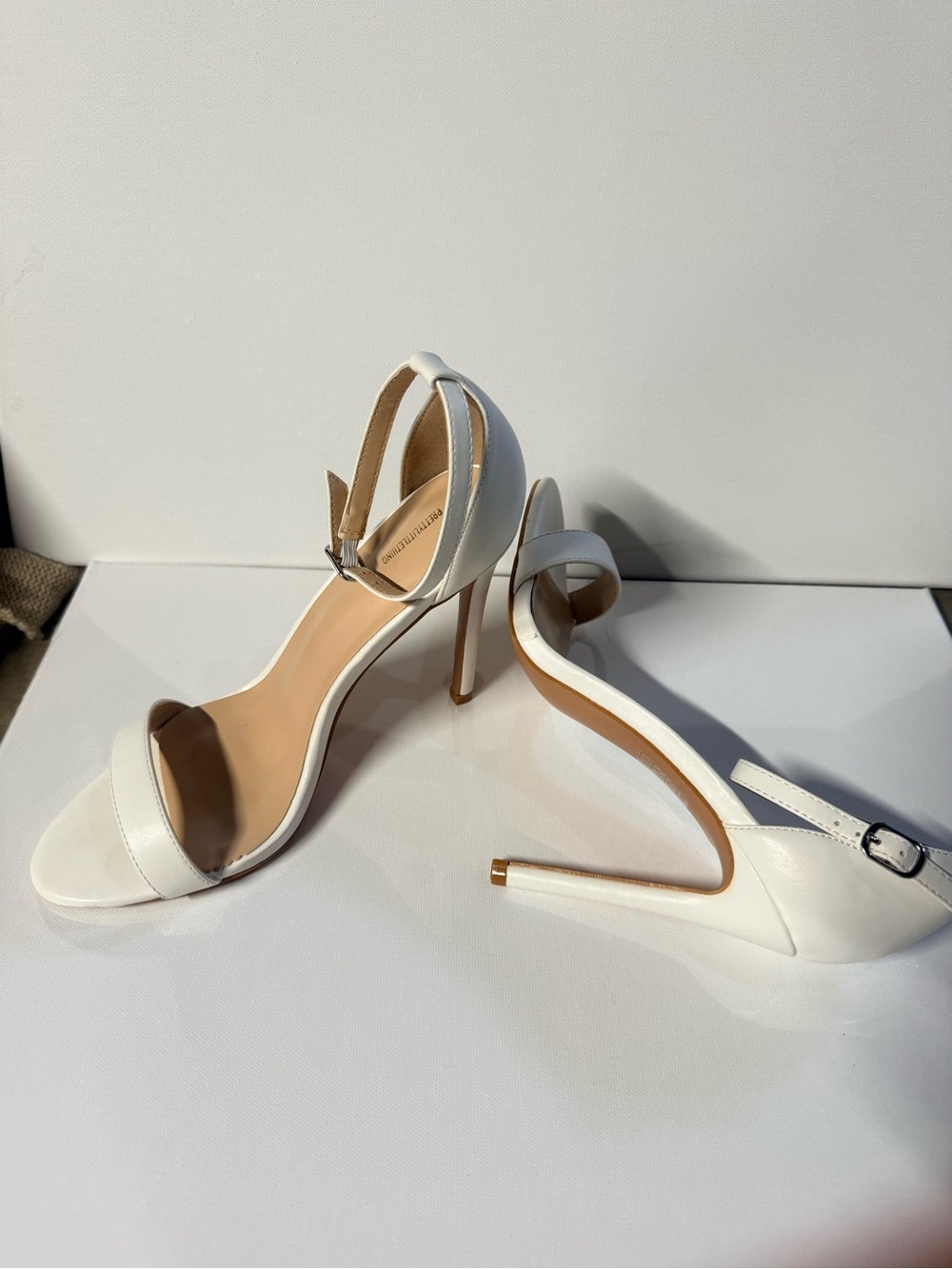 PrettyLittleThing White Ankle-Strap Stiletto Sandal Heels Shoes - Picture 3 of 5